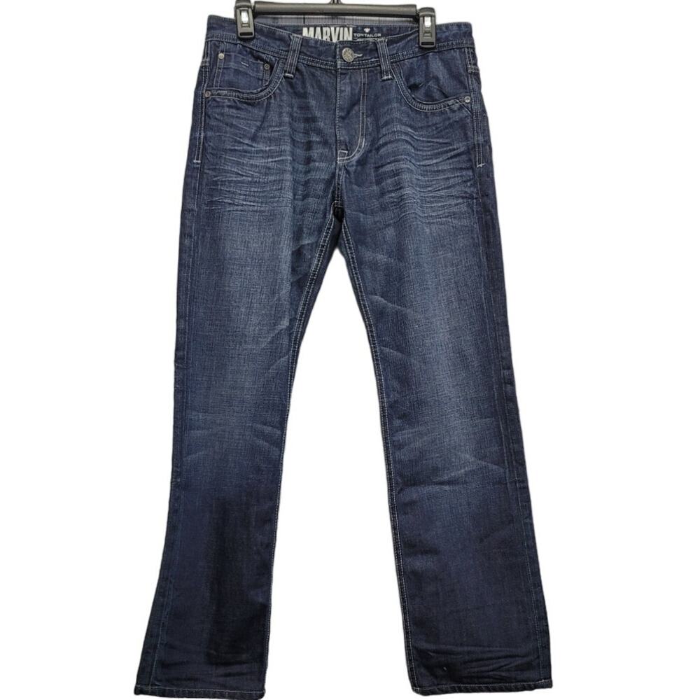 Tom Tailor Mens 31/32 Marvin Straight 100% Cotton Factory Whiskered Denim Jeans